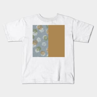 Gold Vertical Split Colorful Pinecone Pattern on Green Gray Kids T-Shirt